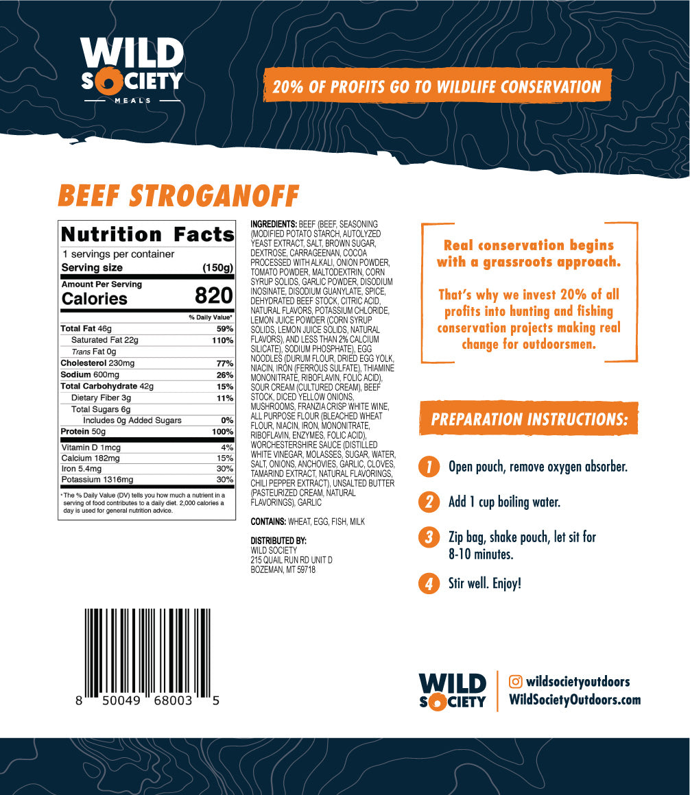 Wild Society - Beef Stroganoff Freeze Dried Meal - Nutrition Facts