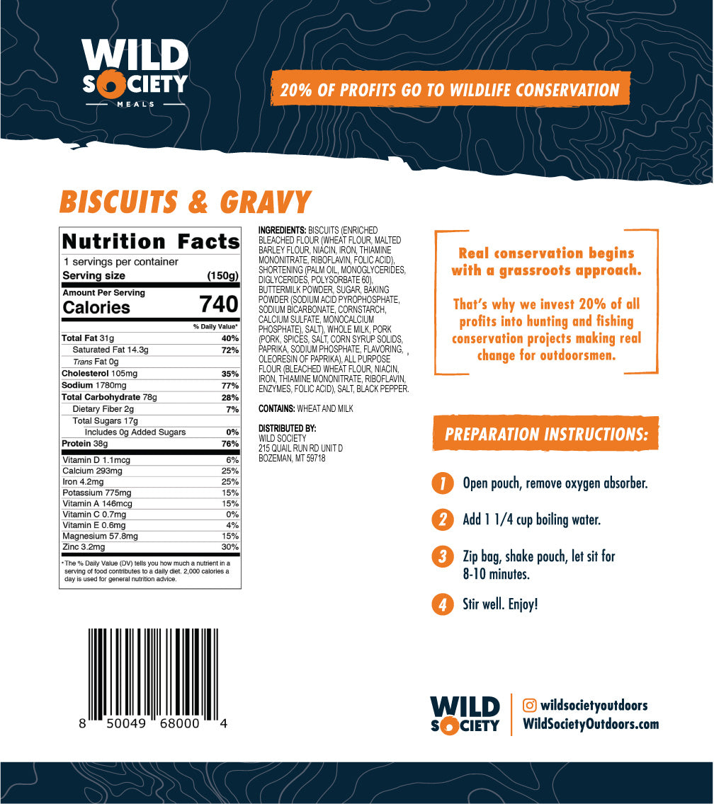 Wild Society - Biscuits & Gravy Freeze Dried Meal - Nutrition Facts