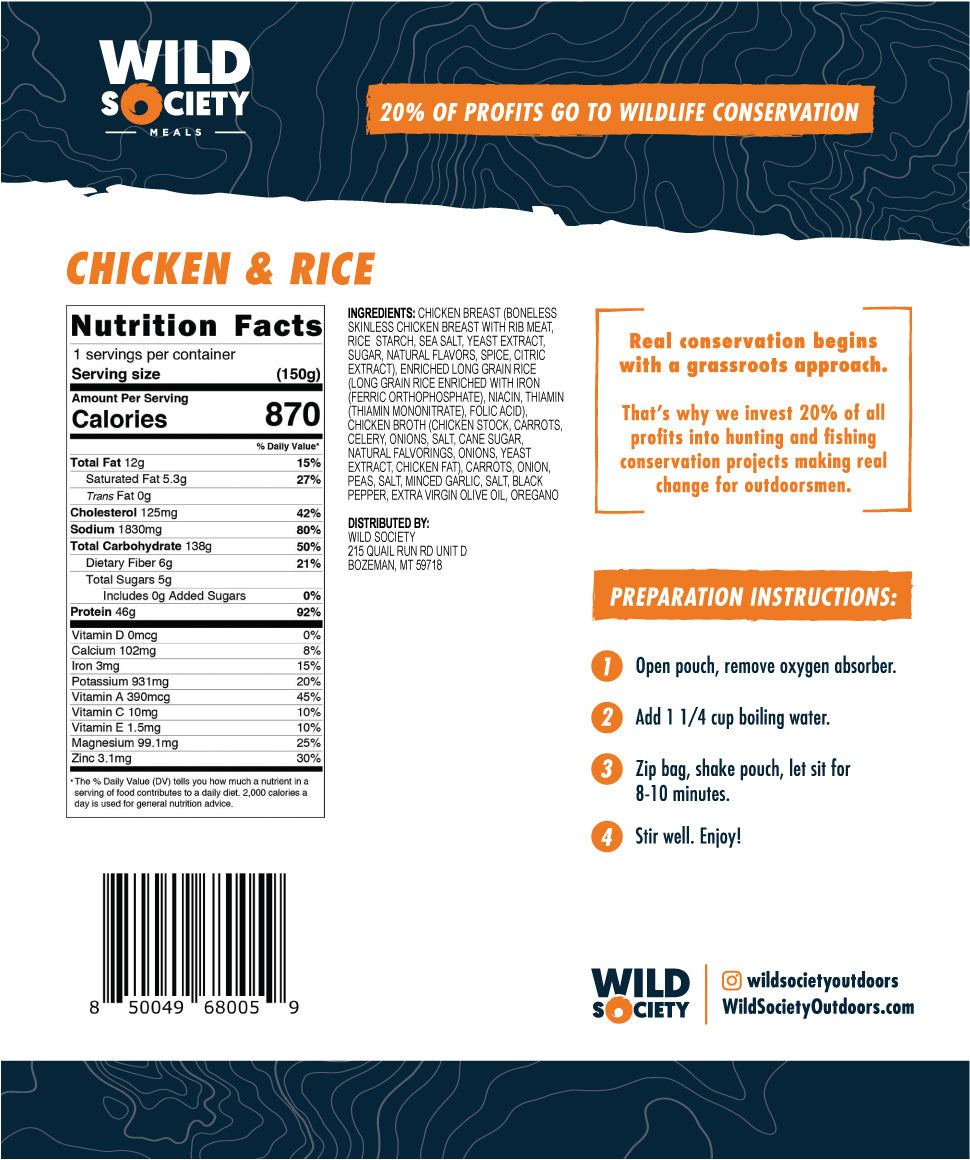 Wild Society - Chicken & Rice Freeze Dried Meal - Nutrition Facts